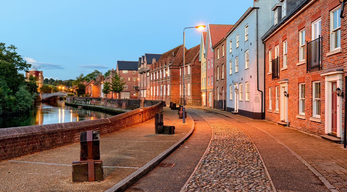 La ville médiévale de Norwich dans le Norfolk